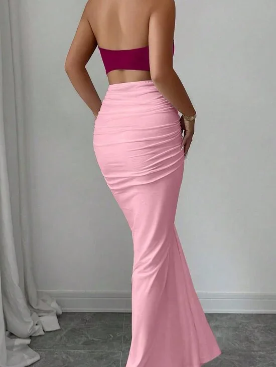 Elegant Multicolor Women's Color Block Fishtail Hem Dress - Picture 2 of 6